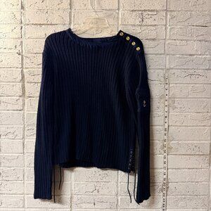 CLC Cricket Lane Collection Navy Ribbed Nautical Sweater Gold Anchor L